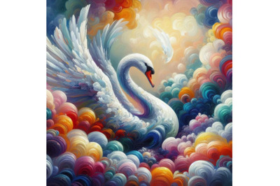 Bundle of Digital art Abstract colorful swan