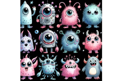 A bundle of cartoon cute monsters