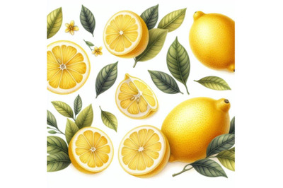 bundle of Lemon set with citrus and leaves