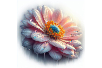 Bundle of digital art of a beautiful dewy flower with waterdrops