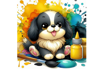 A bundle of Cute cartoon dog with colorful liquid