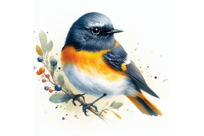 bundle of American Redstart bird watercolor painting white background