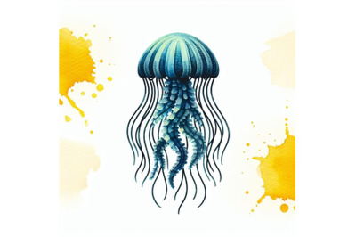 A bundle of Paper cut Jellyfish icon isolated  on white background