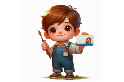 Bundle of Cartoon kid holding a blank business card