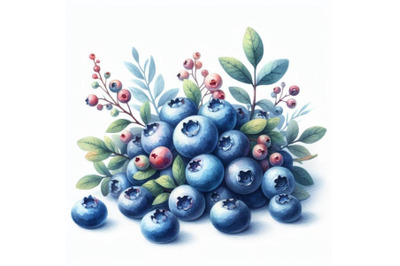 bundle of watercolor Blueberries white background