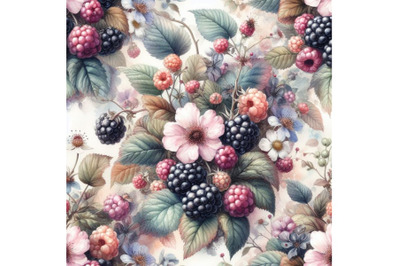 bundle of Seamless floral background with blackberry fruits and flower