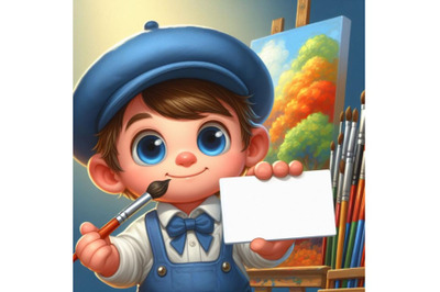 Bundle of Cartoon kid holding a blank business card