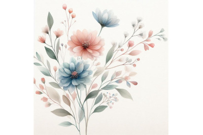 bundle of Watercolor illustration flowers in simple background