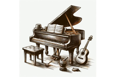 Bundle of Piano sketch Doodle style