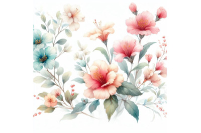 bundle of Watercolor illustration flowers in simple background