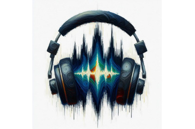 Bundle of Headphones icon with sound wave beats