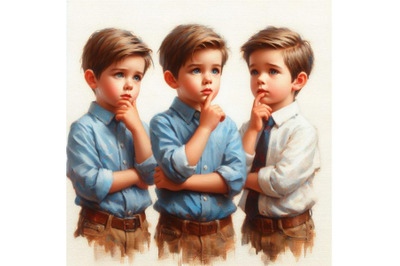 Bundle of Children boy stand thinking actions