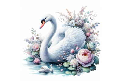 Bundle of Beautiful image with nice watercolor hand drawn swans