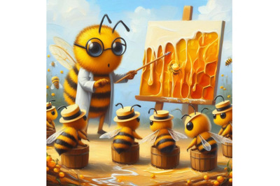 Bundle of Expert honey bee teaches the newbies how to collect honey th