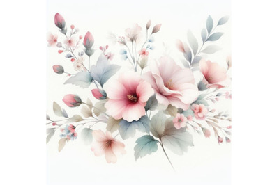 bundle of Watercolor illustration flowers in simple background