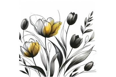 A bundle of Tulip contour drawing. Minimal flower