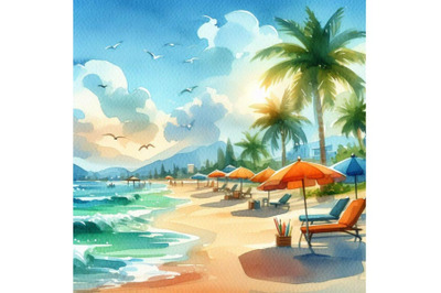 bundle of Summer vacation on a beach - colorful vector background