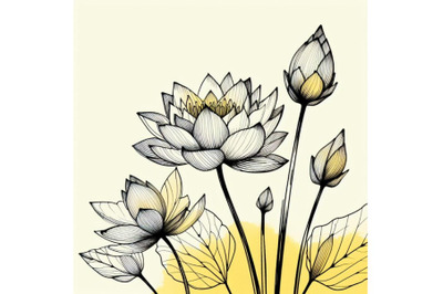 A bundle of Trendy lotus line art vector. Minimal drawing cute flower