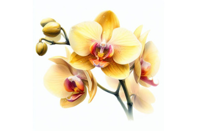 bundle of Yellow orchid isolated on white painted in watercolor