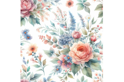 bundle of Watercolor floral seamless pattern, colorful natural illustr