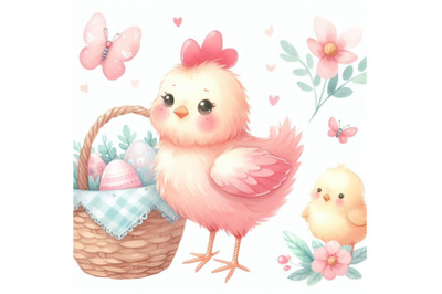 bundle of Watercolor Cute hen