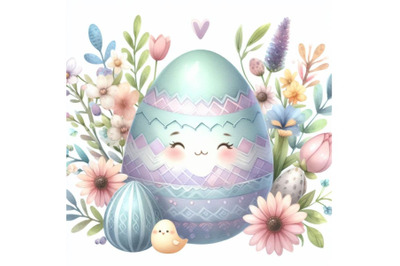 bundle of Watercolor Cute easter egg