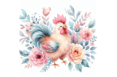 bundle of Watercolor cute rooster