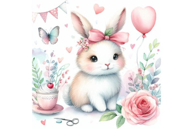 bundle of Cute watercolor rabbit