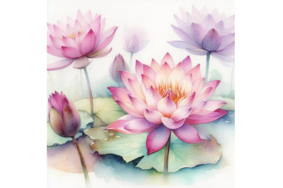 bundle of Watercolor beautiful lotus