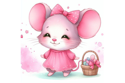 bundle of Cartoon pink little mouse