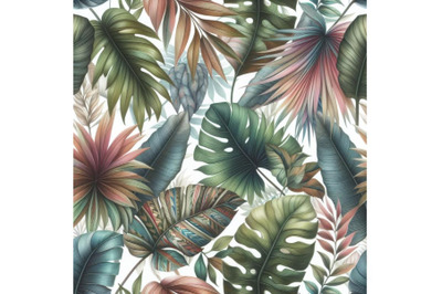 Bundle of Tropical leaves hand drawn seamless pattern