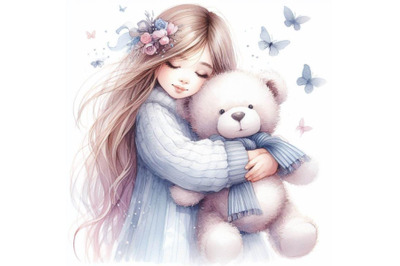 bundle of a girl hugging a teddy bear