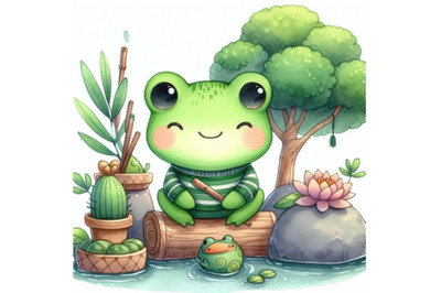 bundle of Cute green frog character