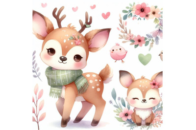 bundle of Cute deer cartoon