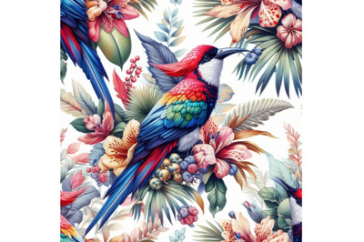 Bundle of Beautiful vector pattern with nice watercolor rosella bird p