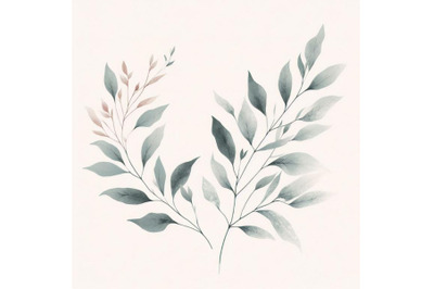 bundle of Minimalist botanical poster with branch leaves