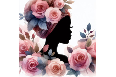 bundle of Beautiful girl silhouette with rose