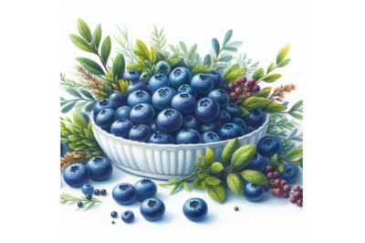 Bundle of watercolor Blueberries white background