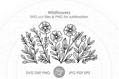 Wildflower SVG&2C; Floral Border&2C; line art