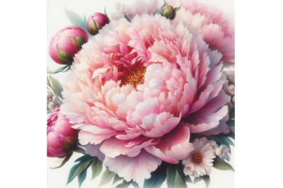 Bundle of Delicate watercolor pink peony