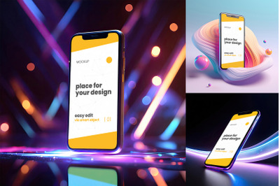 Cellphone with light Color effects mockups