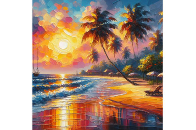 Bundle of Summer sunset beach. Beach vector.Tropical beach