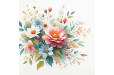 Bundle of Watercolor illustration flowers in simple background