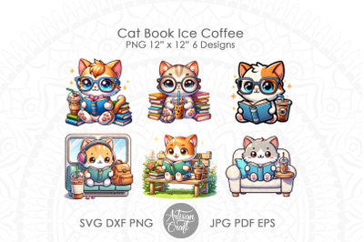 Cute cat reading book&2C; cat reading art&2C; Ice Coffee Cup&2C; reading cat