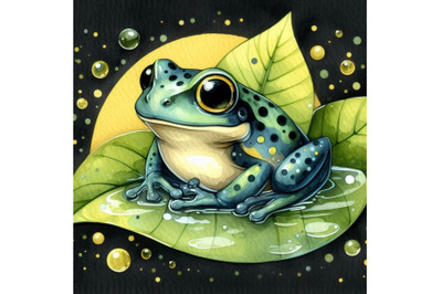 A bundle of cute frog setting on a water leaf