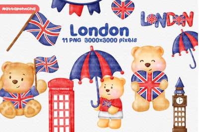 set of London travel elements clipart.