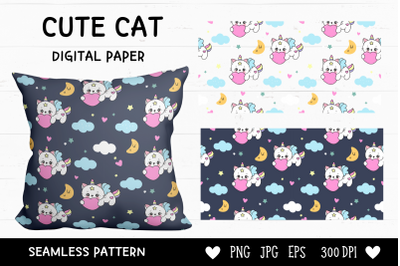 Cat Seamless Pattern&3A; Kawaii animal kitten Digital Paper