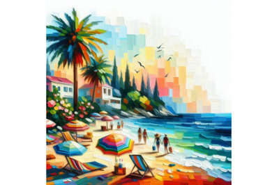 Bundle of Summer vacation on a beach - colorful vector background