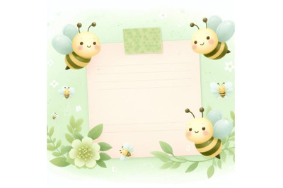 bundle of Cute soft green note paper with bees background