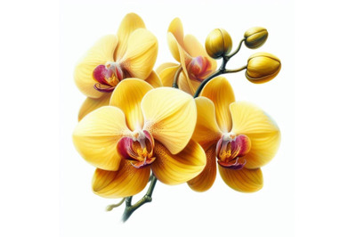 Bundle of Yellow orchid isolated on white painted in watercolor